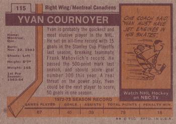1973-74 Topps #115 Yvan Cournoyer Back