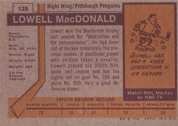 1973-74 Topps #128 Lowell MacDonald Back