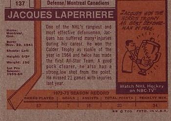 1973-74 Topps #137 Jacques Laperriere Back