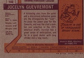 1973-74 Topps #142 Jocelyn Guevremont Back