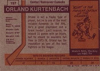 1973-74 Topps #157 Orland Kurtenbach Back