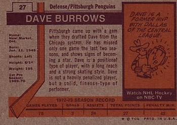 1973-74 Topps #27 Dave Burrows Back