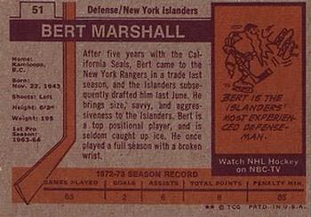 1973-74 Topps #51 Bert Marshall Back