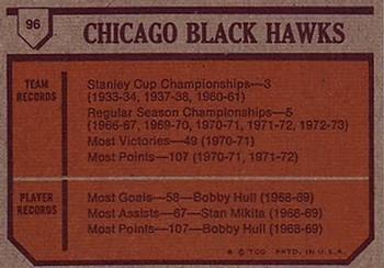 1973-74 Topps #96 Chicago Blackhawks Team Back