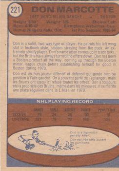 1974-75 O-Pee-Chee #221 Don Marcotte Back