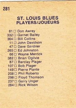 1974-75 O-Pee-Chee #281 St. Louis Blues Team Back