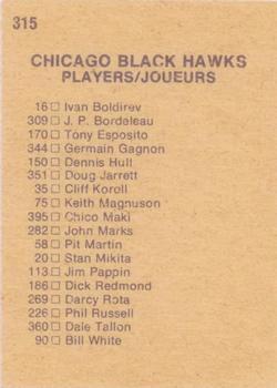 1974-75 O-Pee-Chee #315 Chicago Blackhawks Team Back