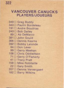 1974-75 O-Pee-Chee #322 Vancouver Canucks Team Back