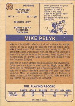 1974-75 O-Pee-Chee WHA #19 Mike Pelyk Back