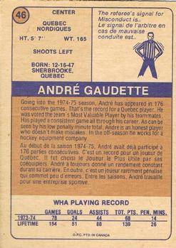 1974-75 O-Pee-Chee WHA #46 Andre Gaudette Back