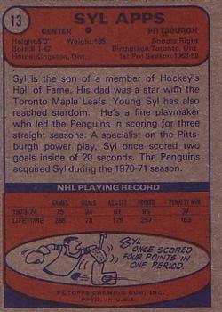 1974-75 Topps #13 Syl Apps Back