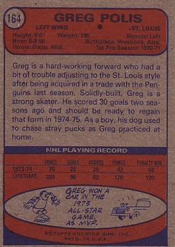 1974-75 Topps #164 Greg Polis Back