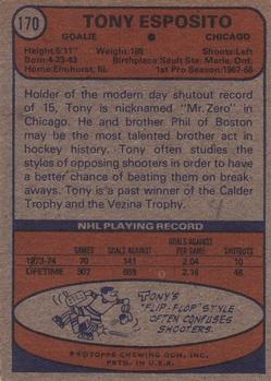 1974-75 Topps #170 Tony Esposito Back