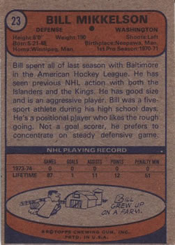 1974-75 Topps #23 Bill Mikkelson Back