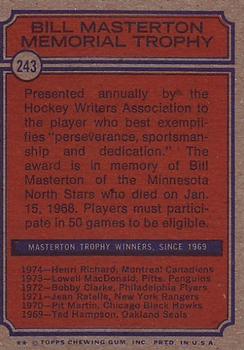 1974-75 Topps #243 Masterton Memorial Trophy Back