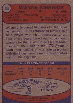 1974-75 Topps #66 Wayne Merrick Back