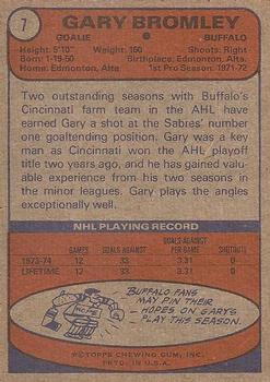 1974-75 Topps #7 Gary Bromley Back