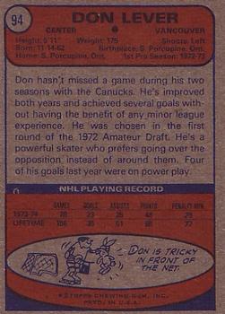 1974-75 Topps #94 Don Lever Back