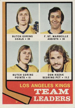 1974-75 Topps #98 Butch Goring / Frank St. Marseille / Don Kozak Front
