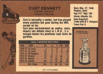 1975-76 O-Pee-Chee #8 Curt Bennett Back