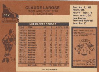 1975-76 O-Pee-Chee #112 Claude Larose Back