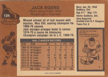 1975-76 O-Pee-Chee #134 Jack Egers Back
