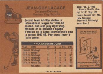 1975-76 O-Pee-Chee #141 Jean-Guy Lagace Back