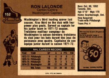 1975-76 O-Pee-Chee #152 Ron Lalonde Back