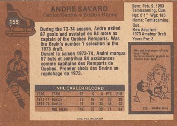 1975-76 O-Pee-Chee #155 Andre Savard Back