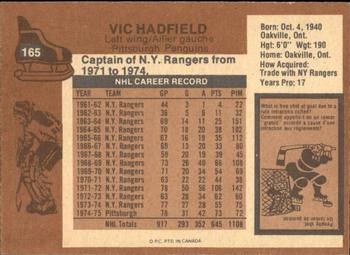 1975-76 O-Pee-Chee #165 Vic Hadfield Back