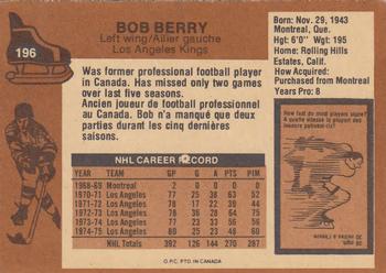 1975-76 O-Pee-Chee #196 Bob Berry Back