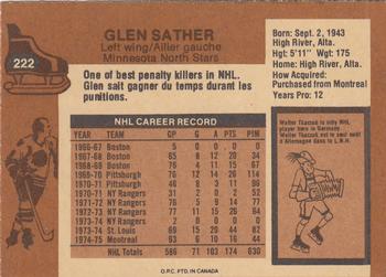 1975-76 O-Pee-Chee #222 Glen Sather Back