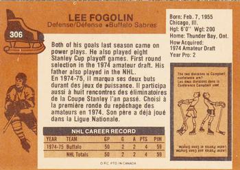 1975-76 O-Pee-Chee #306 Lee Fogolin Back