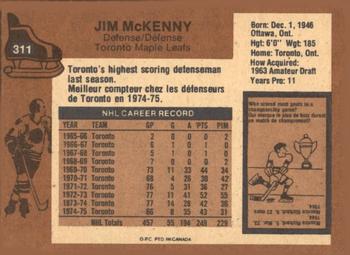 1975-76 O-Pee-Chee #311 Jim McKenny Back