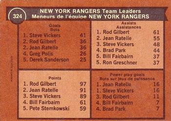 1975-76 O-Pee-Chee #324 New York Rangers Team Leaders Back