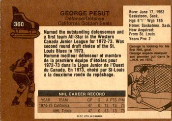 1975-76 O-Pee-Chee #360 George Pesut Back