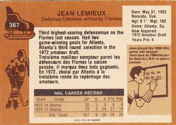 1975-76 O-Pee-Chee #367 Jean Lemieux Back