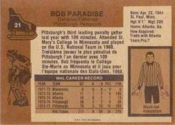 1975-76 O-Pee-Chee #21 Bob Paradise Back