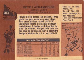 1975-76 O-Pee-Chee #364 Pete Laframboise Back