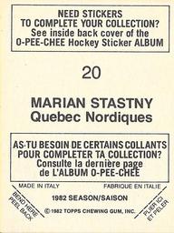 1982-83 O-Pee-Chee Stickers #20 Marian Stastny Back