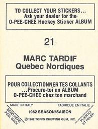 1982-83 O-Pee-Chee Stickers #21 Marc Tardif Back