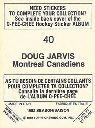 1982-83 O-Pee-Chee Stickers #40 Doug Jarvis Back
