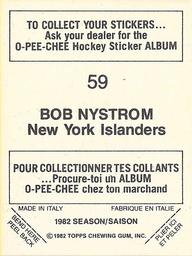1982-83 O-Pee-Chee Stickers #59 Bob Nystrom Back