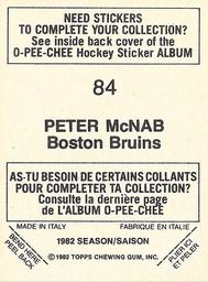 1982-83 O-Pee-Chee Stickers #84 Peter McNab Back
