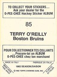 1982-83 O-Pee-Chee Stickers #85 Terry O'Reilly Back
