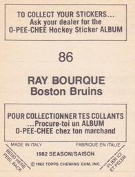 1982-83 O-Pee-Chee Stickers #86 Ray Bourque Back