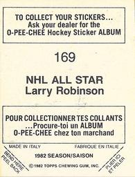 1982-83 O-Pee-Chee Stickers #169 Larry Robinson Back