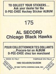 1982-83 O-Pee-Chee Stickers #175 Al Secord Back