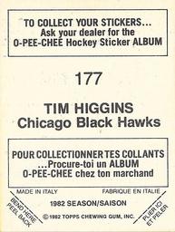 1982-83 O-Pee-Chee Stickers #177 Tim Higgins Back