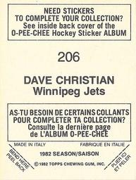 1982-83 O-Pee-Chee Stickers #206 Dave Christian Back
